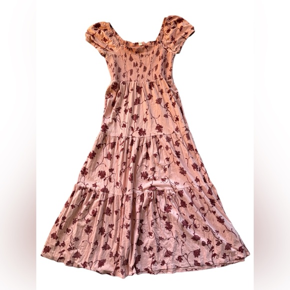 Daily Practice Anthro Smocked Tiered Maxi Floral Relaxed Lounge Boho Flowy Dress - Picture 2 of 7